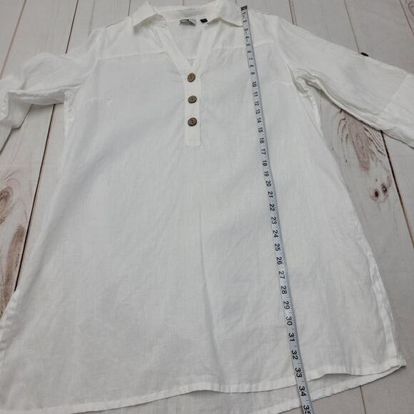 Saks Fifth Avenue 100% linen popover tunic top mini dress lagenlook - Picture 2 of 8